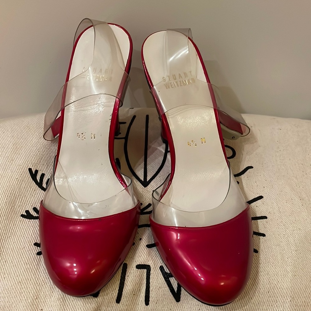 Women’s size 4.5 and about heels is about 3.5 tall